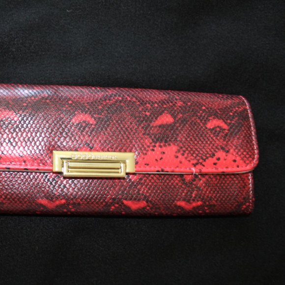 BCBGeneration Red Snake Print Faux Leather Clutch - Picture 2 of 6